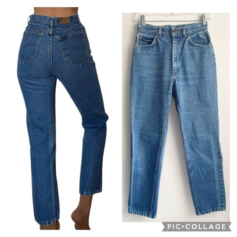 Vintage Lee Light Wash High rise Mom Jeans denim straight leg size 24 / 25 blue